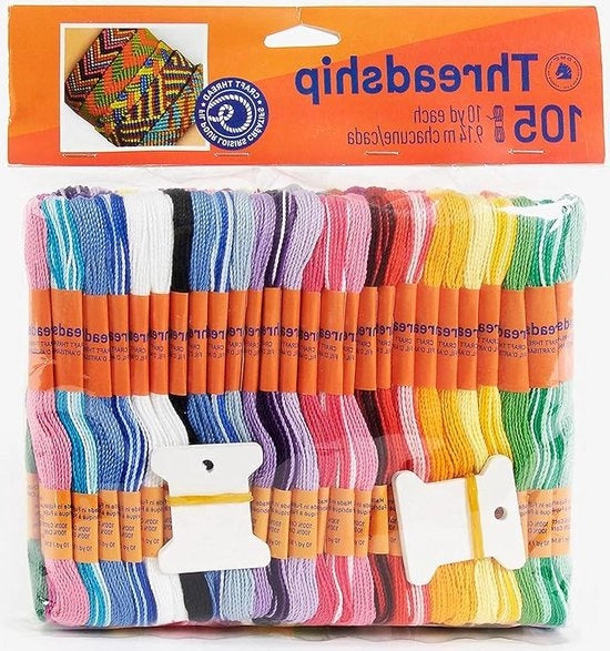 Filato monouso per artigianato - Miscela di colori vivaci - 100% Cotone - Ricamo, Punto Croce, Maglia, Bende di amicizia, Sartoria - 105 pezzi