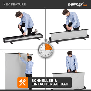 Fondale fotografico roll-up grigio 155x200, sfondo portatile con scatola di trasporto per fotoshooting, sistema autoportante, telo ingualcibile per studio fotografico