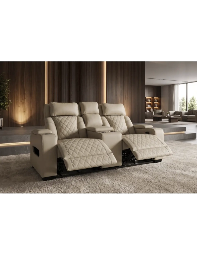 Divano cinema DOMUS 2 posti relax elettrico in similpelle – Beige – 190 x 101 x 103 cm