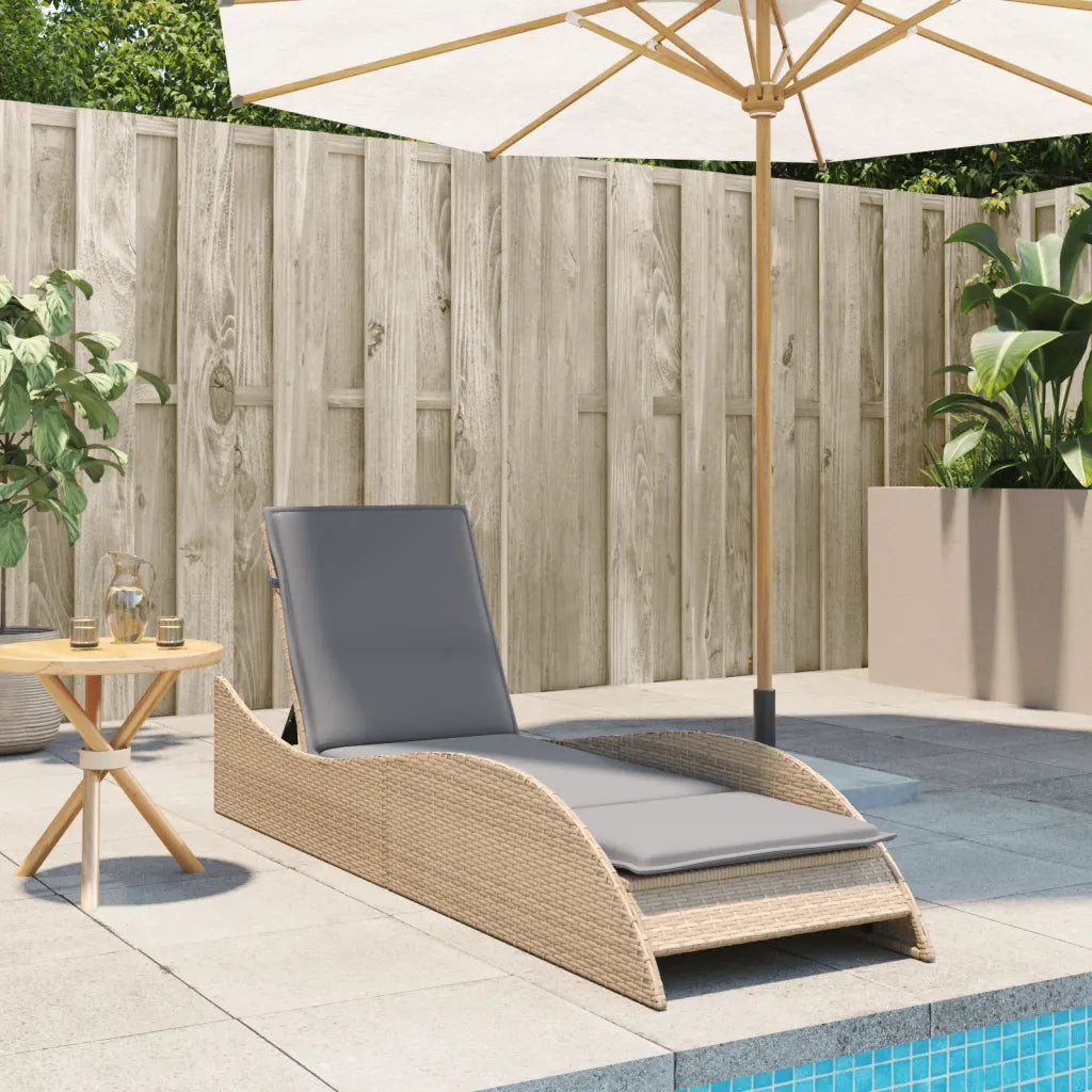 Lettino Prendisole con Cuscino Beige 60x205x73 cm in Polyrattan 368281