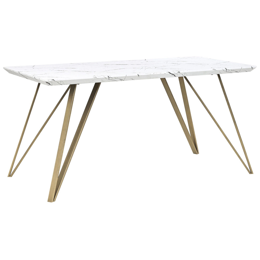 Tavolo da Pranzo Bianco con Piano in MDF dorato Gambe in Metallo 150 x 80 cm Effetto Marmo Glamour Industrial