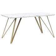 Tavolo da Pranzo Bianco con Piano in MDF dorato Gambe in Metallo 150 x 80 cm Effetto Marmo Glamour Industrial