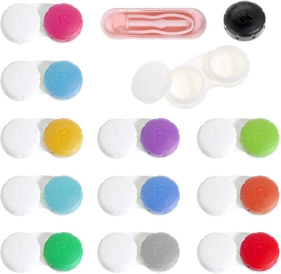 Contenitore per lenti a contatto 12 pezzi - Ombrello per lenti a contatto portatile - Cassetto per lenti a contatto impermeabile - Accessori colorati - Materiale ABS - Dimensioni compatte 6 x 3 x 3 cm - Scatola per lenti a contatto