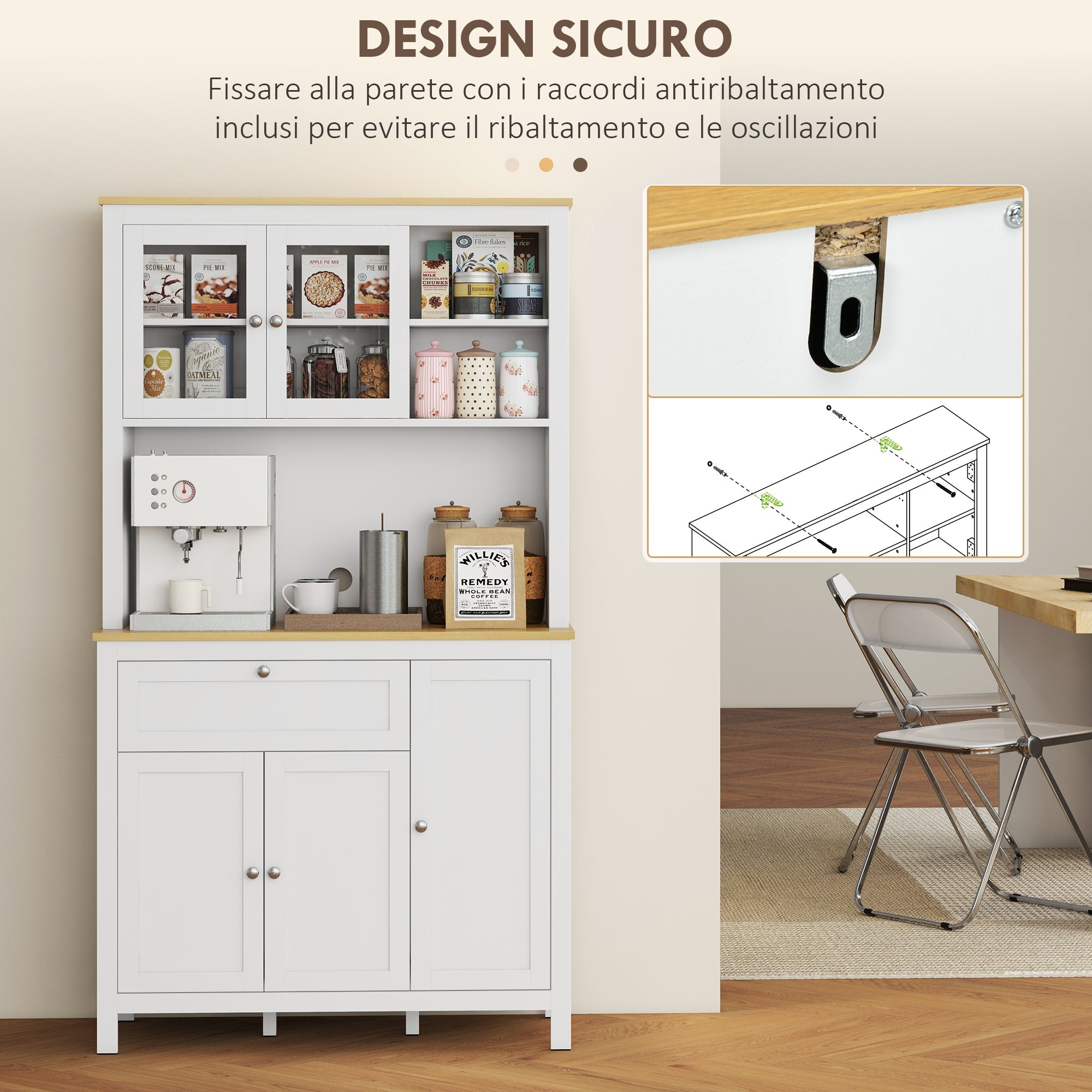 Credenza Dispensa Cucina Armadietti con Mensole Regolabili 100x40x180 cm Bianco