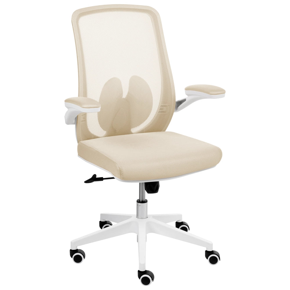 Sedia da ufficio con base girevole e braccioli regolabili in altezza con rete beige stile moderno