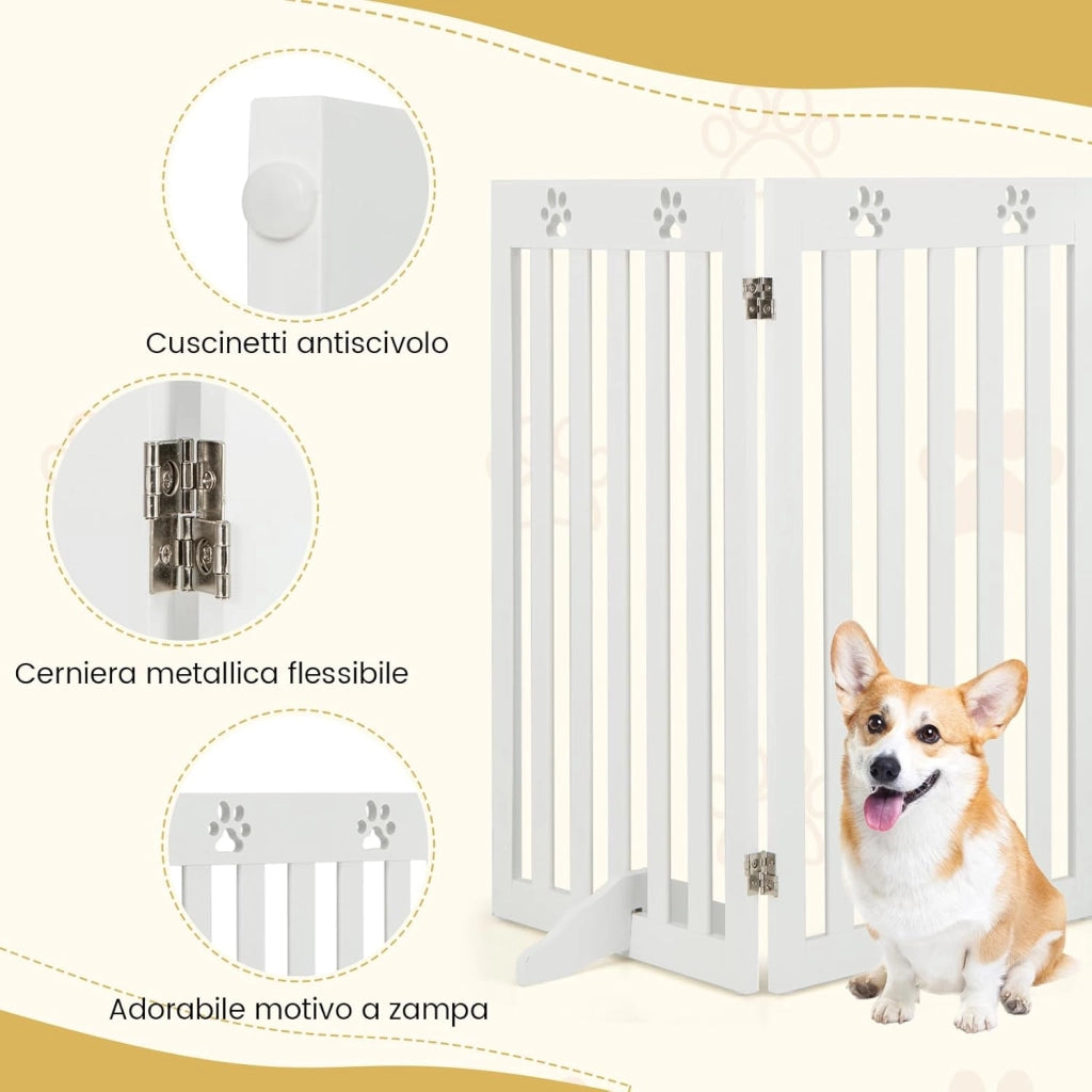 Cancelletto per Cani di Legno Pieghevole, con 3/4 Pannelli e Cuscinetti Antiscivolo, Ideale per Scale e Porta d'Ingresso,151,5 x 89,5 cm (Bianco, 3 Pannelli)