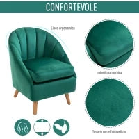 Poltrona da Camera da Letto e Salotto in Velluto Verde con Imbottitura Spessa e Solida Struttura in Legno (67x65x77cm)