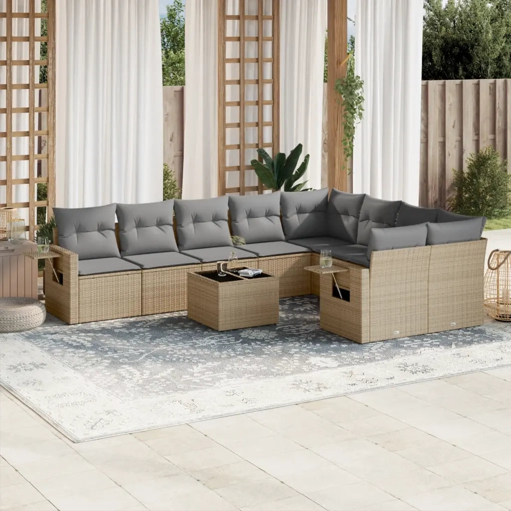 Set Divano da Giardino 10 pz con Cuscini Beige in Polyrattancod mxl 112868