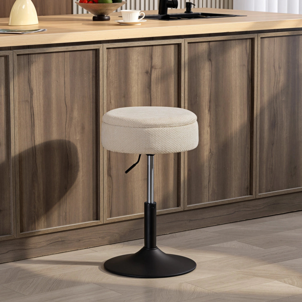 Sgabello da Bar con Contenitore ¨C zephmum ¨C Altezza Regolabile, Rotante, Imbottito in Chenille Beige