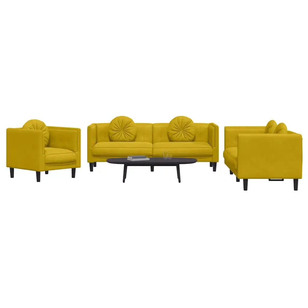 Set di Divani 3 pz con Cuscini Giallo in Velluto 3209253