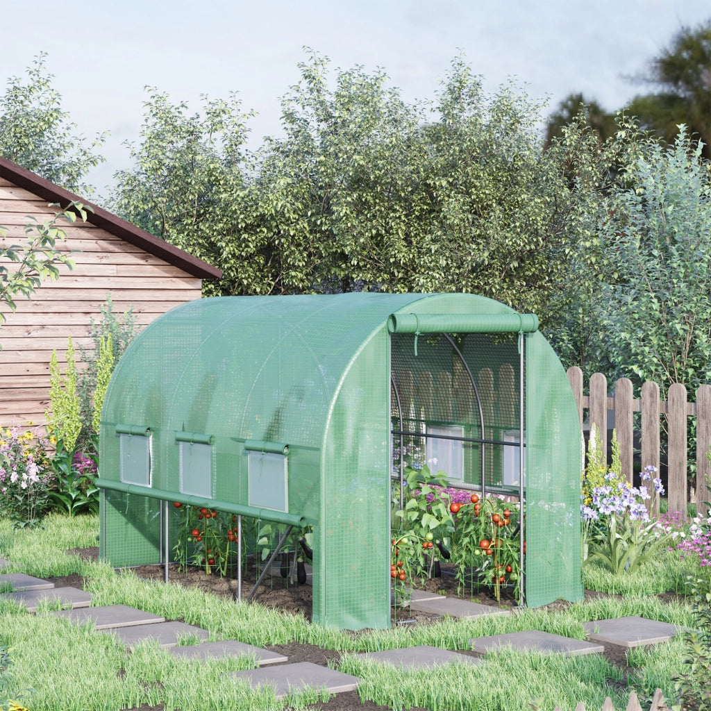 Serra per Orto 3x2x2m Porte con Zip e Finestre a Rete in Acciaio e Copertura PE Verde