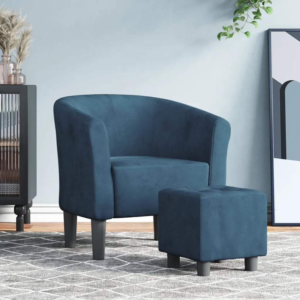 Poltrona | Sedia Relax Cabriolet con Poggiapiedi Blu Scuro in Velluto