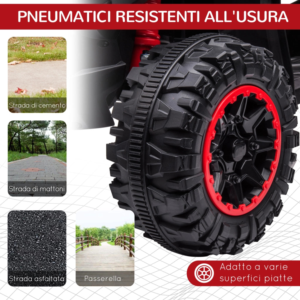 EasyComfort Quad Elettrico per Bambini 12V, 2 Velocità, Ruote Larghe con Clacson e Fari LED, Età 3-5 Anni, Rosso