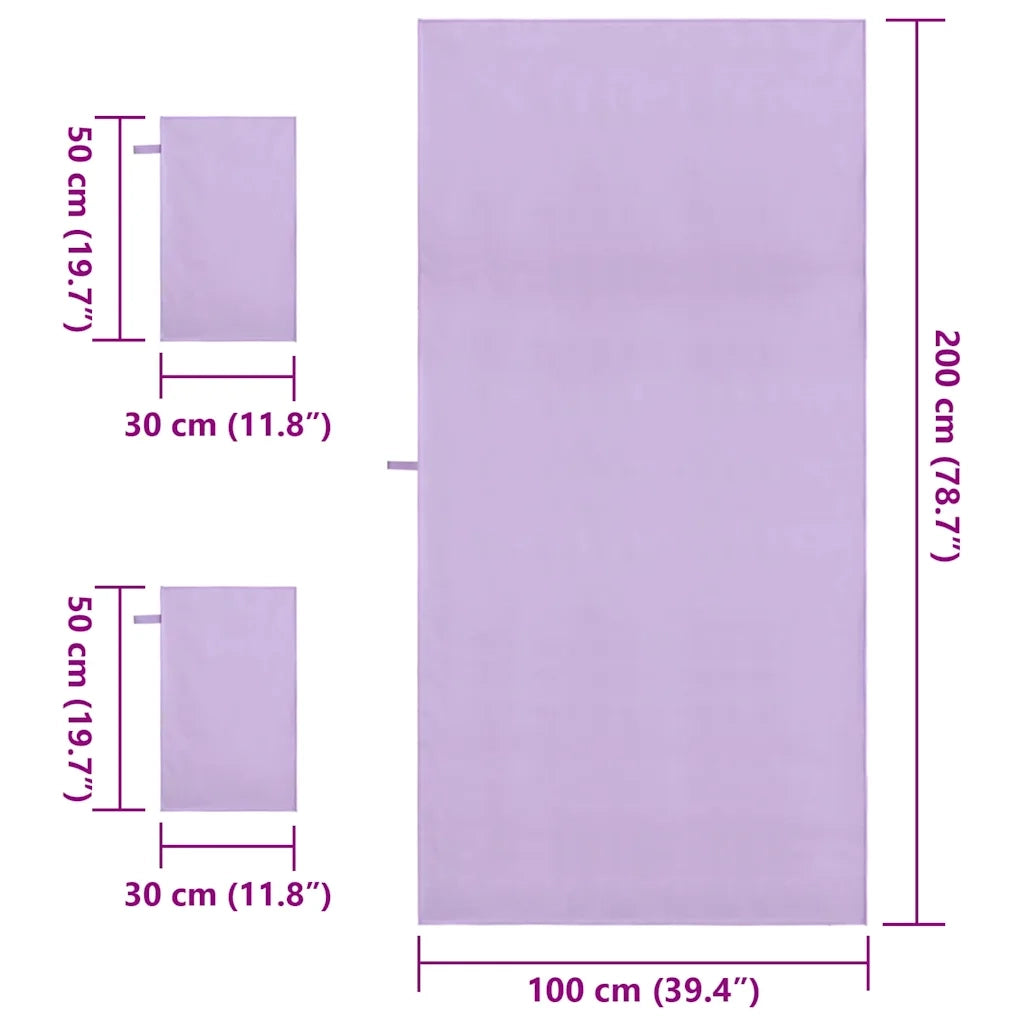 Set di Asciugamani Sportivi 3 pz | Teli per bagno Viola Poliestere e poliammide