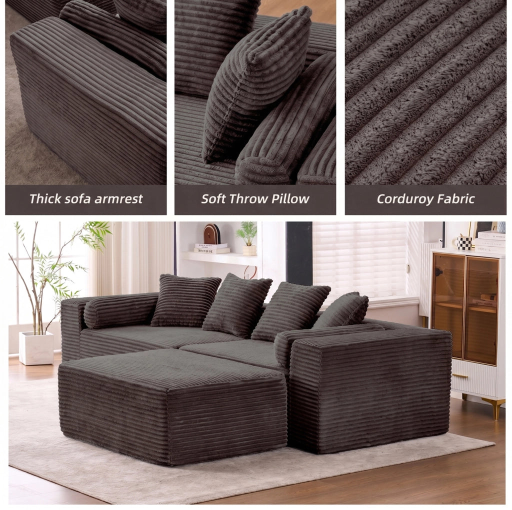 Divano modulare angolare con chaise longue; 266 cm; senza montaggio; nero