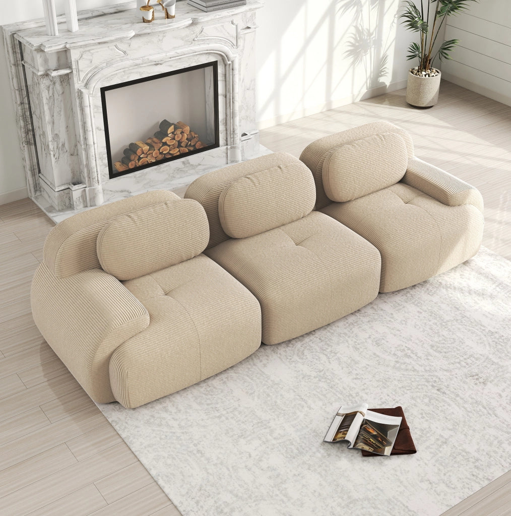 Divano angolare modulare 298x103x70 cm in tessuto a coste beige; senza montaggio