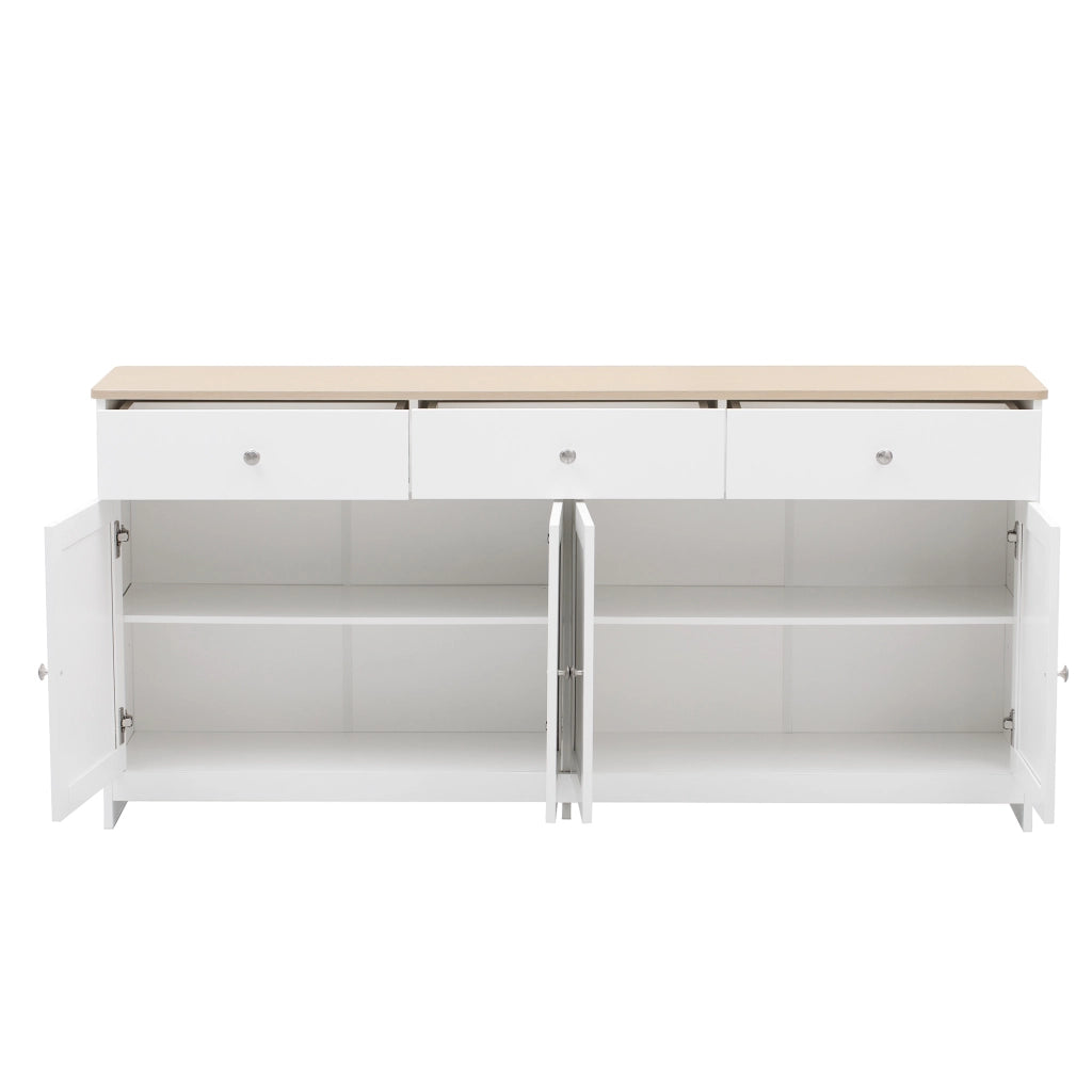 Credenza 4 Ante e 3 Cassetti ¨C Xylo ¨C Bianco e Legno, Soggiorno