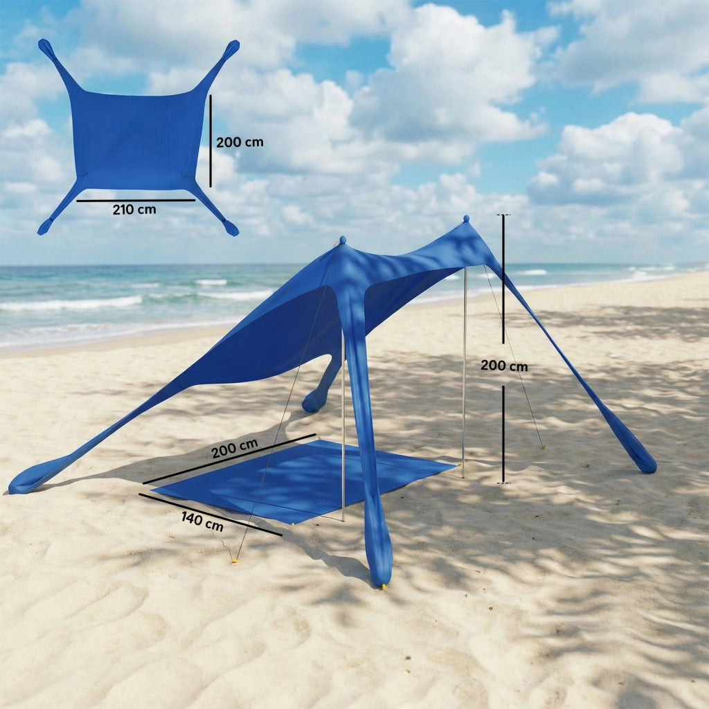Tenda da Spiaggia per 2-4 Persone con Tappetino e Pala ¨C Zephmum ¨C Blu, Lycra e Alluminio, 200x208x200 cm