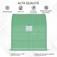 Serra da Parete con 2 Ripiani per Piante e Fiori in Acciaio e PE, 200x100x215 cm, Verde