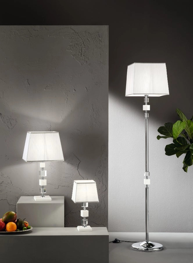 PIANTANA LIVIA CROMO,BIANCO E TRASPARENTE 1 LUCE ATTACCO E27 H.150+30CM