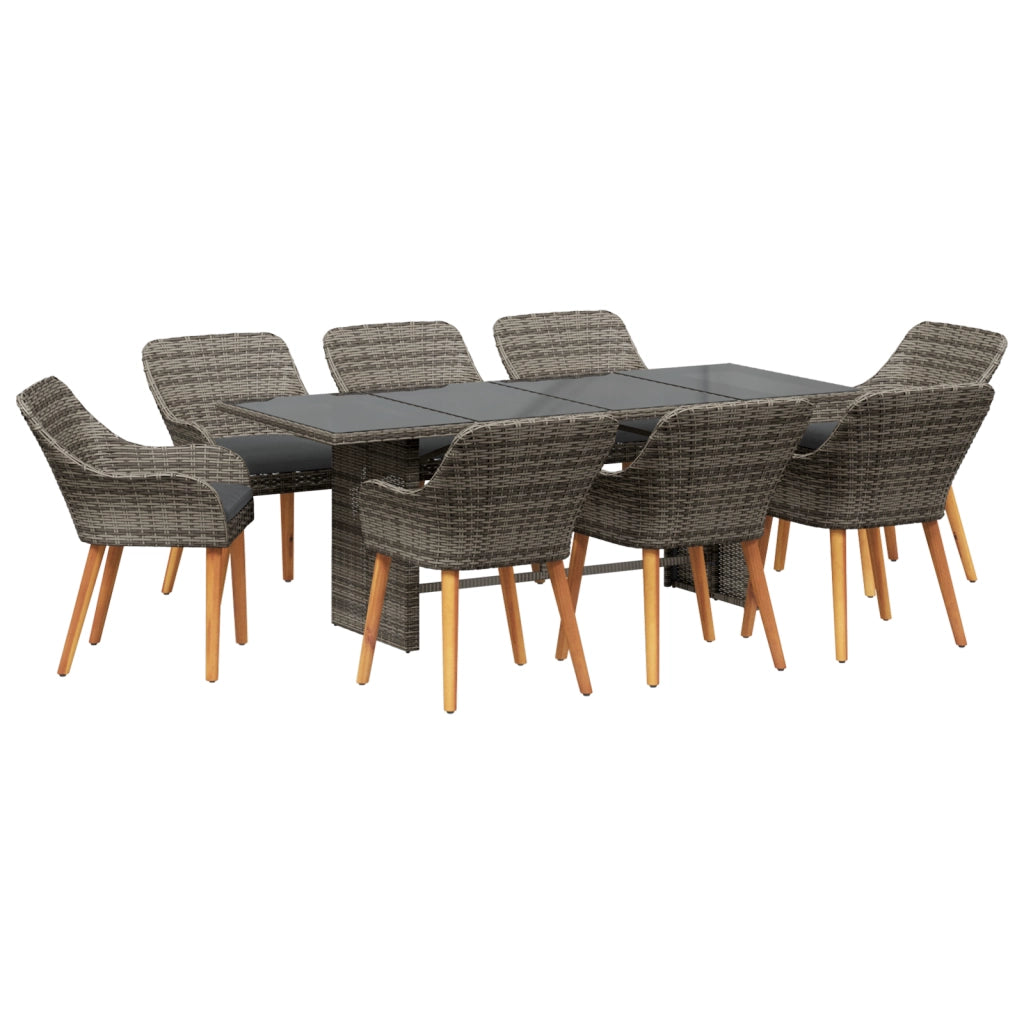 Set da Pranzo da Giardino da 9 Pezzi Grigio in Polyrattan