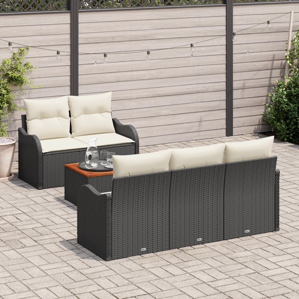 Set Divano da Giardino 6 Pezzi con Cuscini Nero Polyrattan Acacia