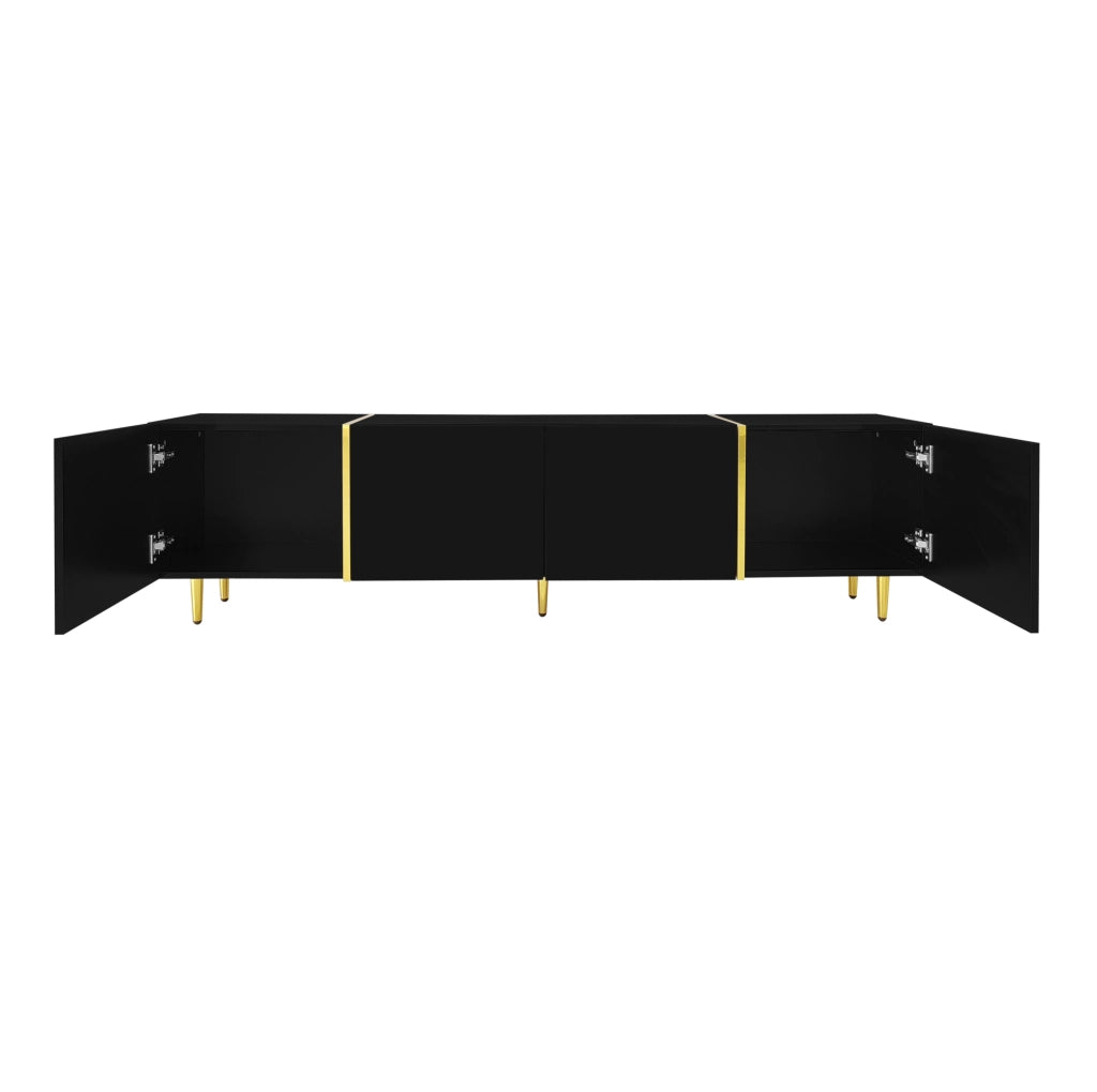 Mobile TV nero lucido 170 cm con 4 ante e dettagli oro