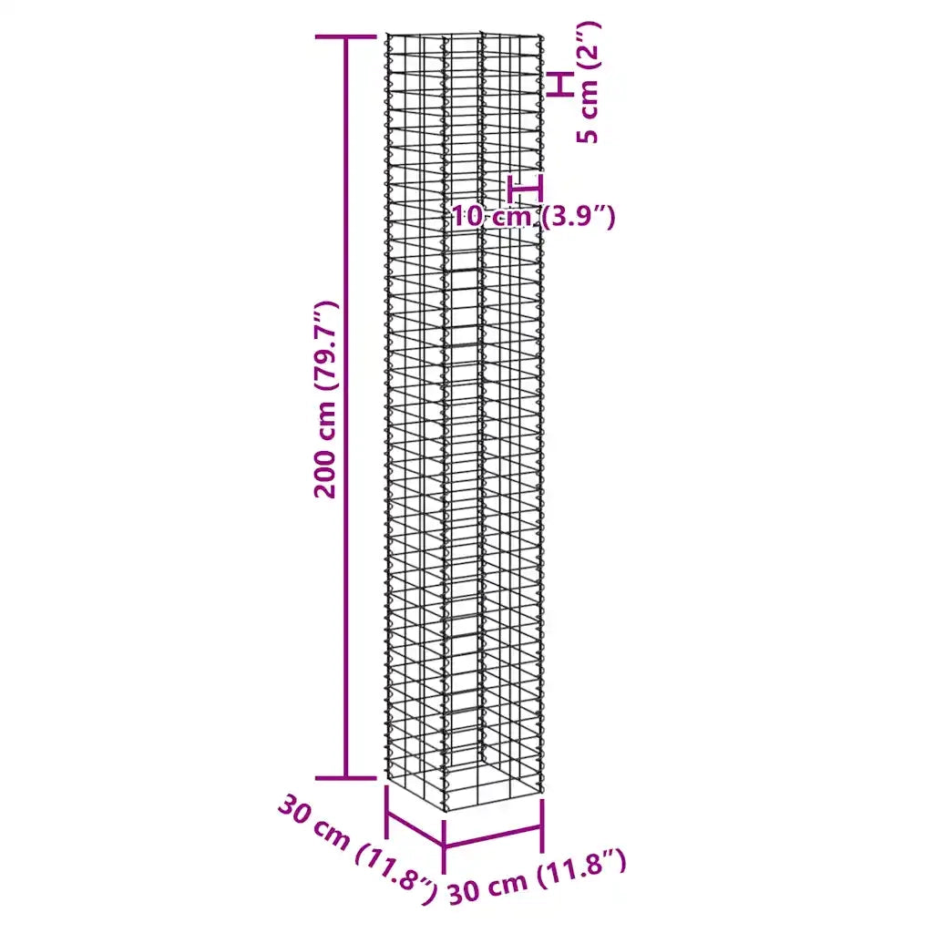 Fioriere Rialzate Gabbione 4 pz 30x30x50/100/150/200 cm Ferro 151252