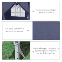 Gazebo 6x3 m Pieghevole da Giardino, in Acciaio e Poliestere con 6 Pannelli Laterali, Blu