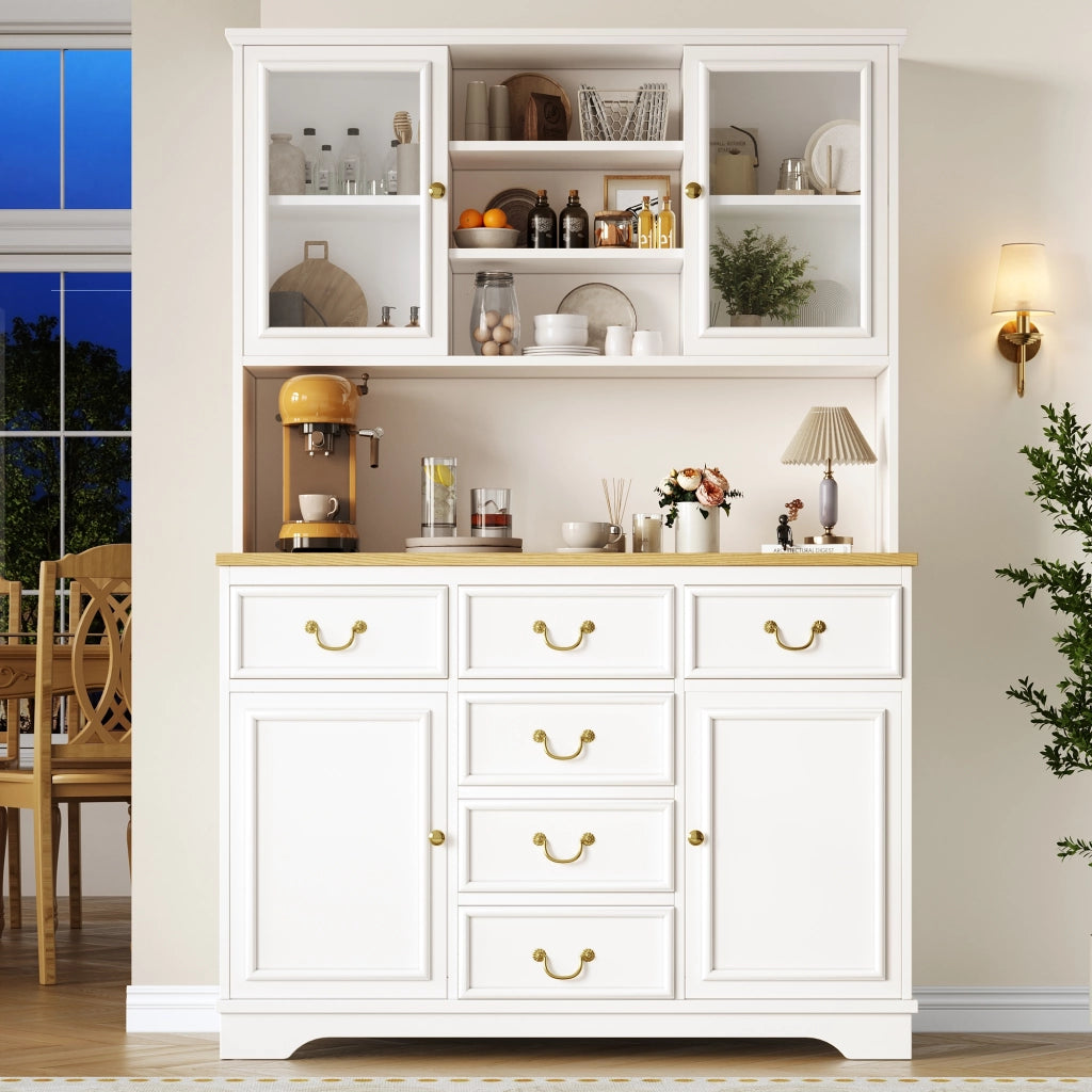 Credenza Alta da Cucina con LED, USB e Prese ¨C MINIMAL ¨C Bianco