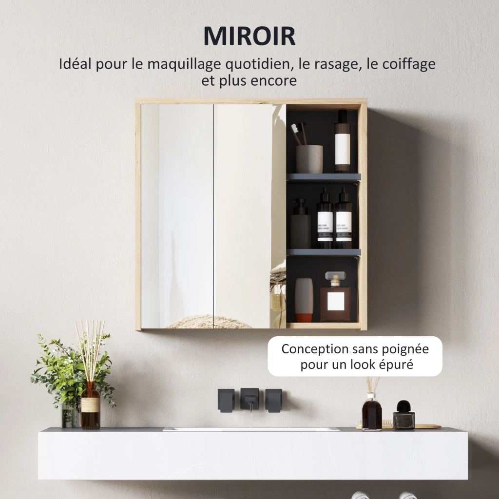 Armadio da bagno con specchio e ripiani aperti ¨C zephmum ¨C legno naturale 60x20x60 cm