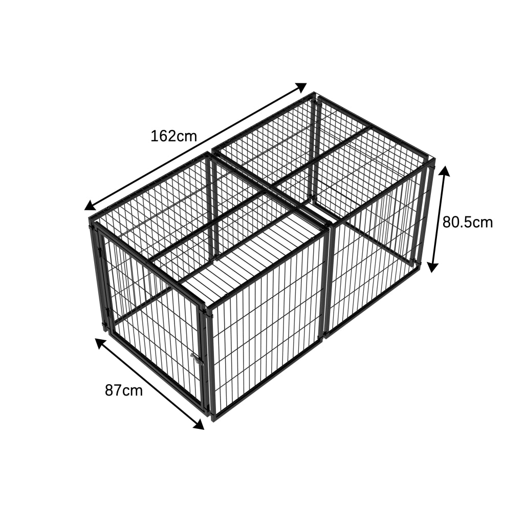 Gabbia modulare per cani con copertura e porta regolabile per interni in metallo e plastica nero 160×80×80 cm
