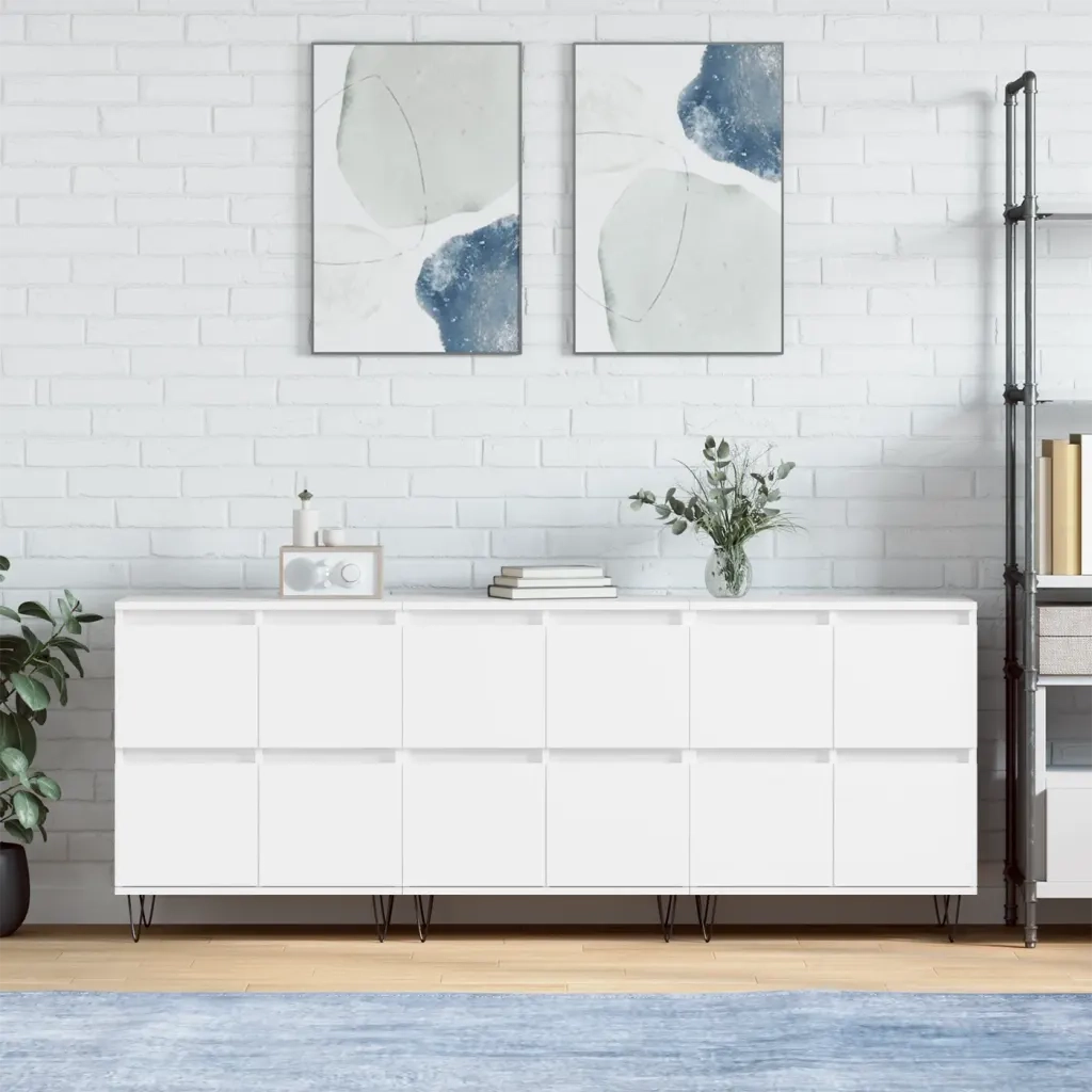 Credenze 3 pz | Madia | Buffet da pranzo | Armadio da pranzo Bianco in Legno Multistrato
