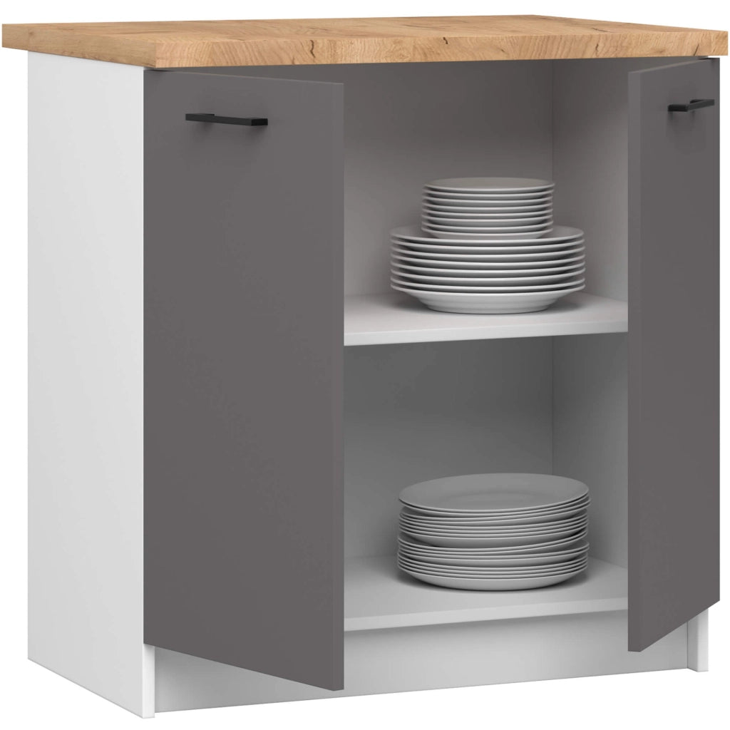 Mobile cucina modulare con piano di lavoro AKORD OLIWIA Bianco 80 cm 2 ante inserto frontale Grigia Grafite 80x46x85 cm