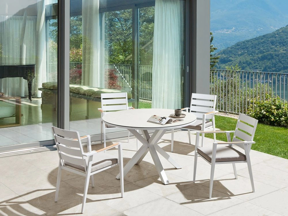 Set da pranzo da giardino a 4 posti con tavolo in alluminio e piano grigio con sedie con cuscini giardino terrazzo elegante