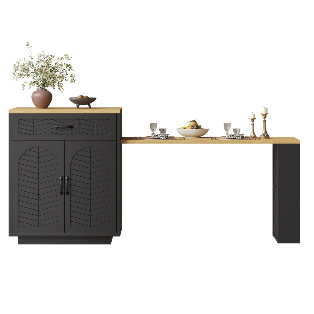 Tavolo Allungabile con Buffet, Cassetti e Luci LED ¨C MINIMAL ¨C Nero/Bianco