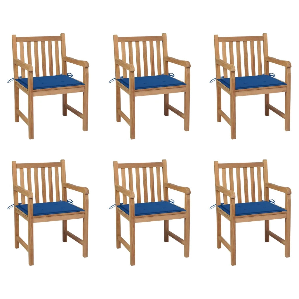 Sedie da Giardino 6 pz con Cuscini Blu Reale Massello di Teak cod mxl 8341
