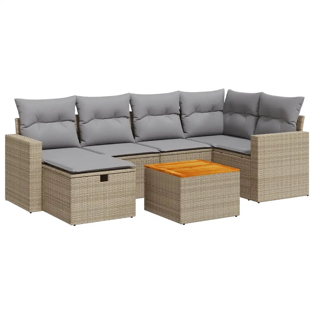Set Divani da Giardino 7 pz con Cuscini Beige in Polyrattan 3325790