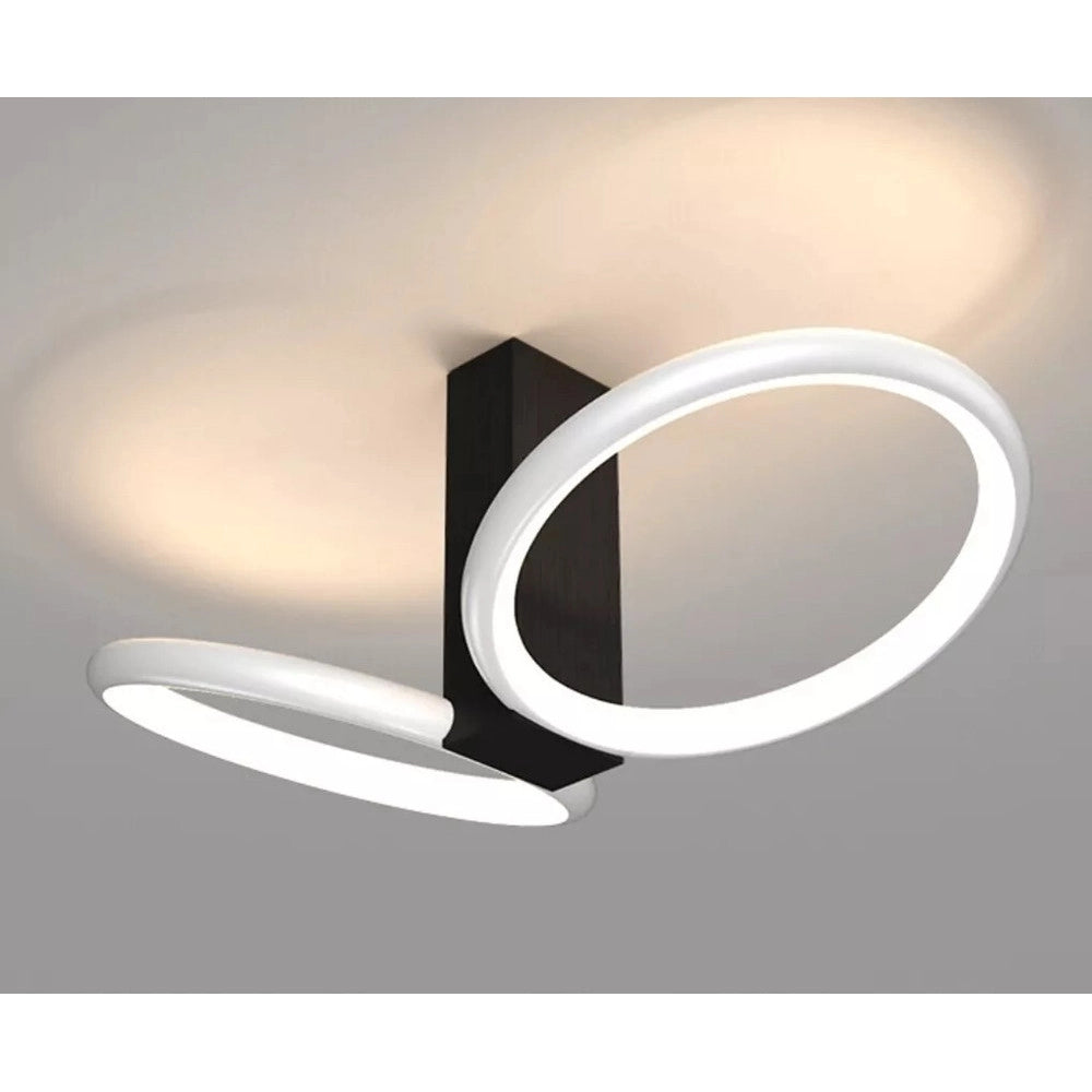 Trade Shop - Plafoniera Led 22w 2 Cerchi Bianco Moderno Lampadario Soffitto Doppio Anello 50537 -