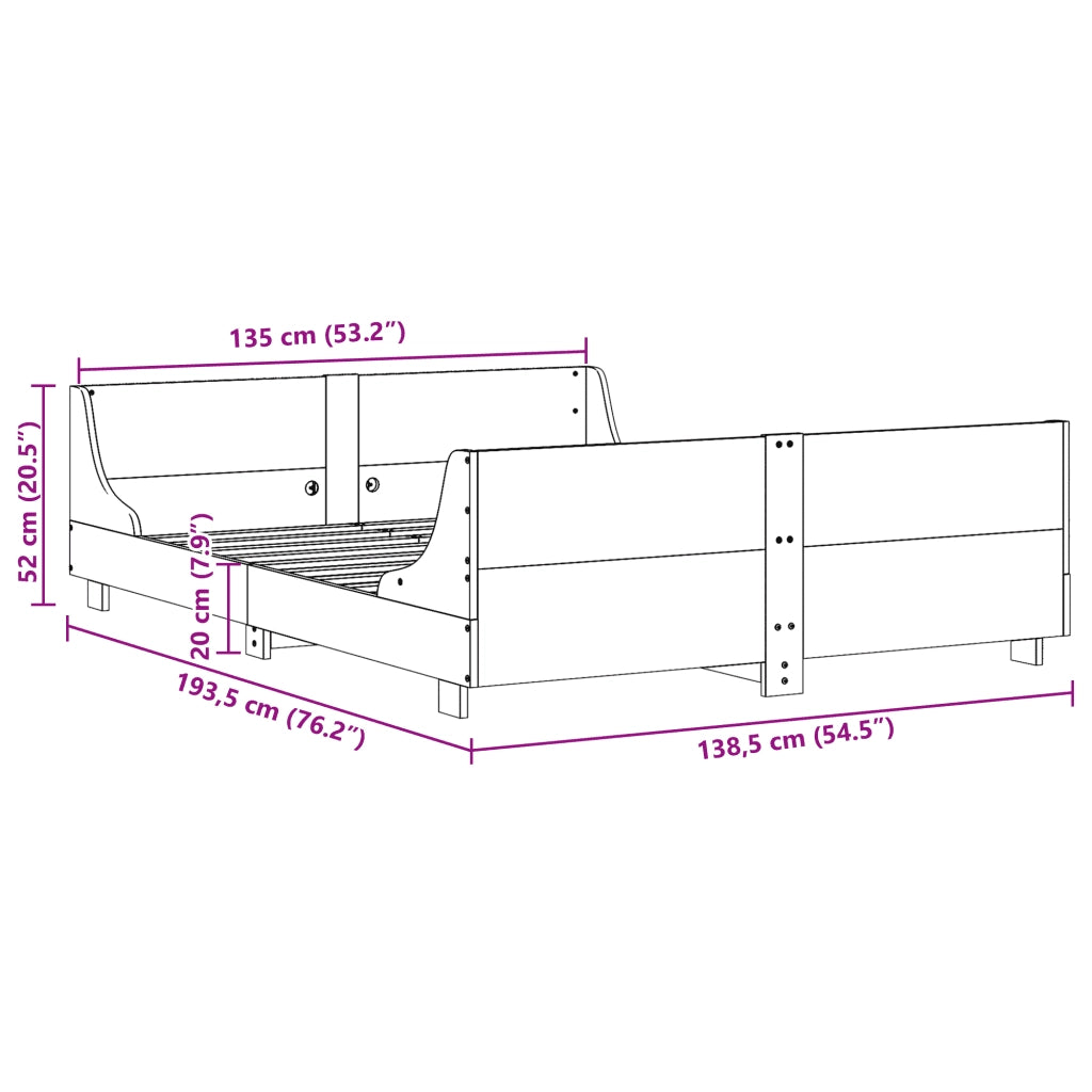 Letto senza Materasso 135x190 cm in Legno Massello di Pino 3302288