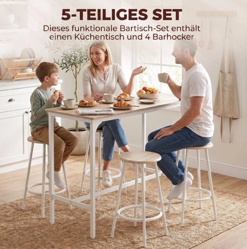 Set tavolo bar 5 pezzi con 4 sgabelli, rovere
