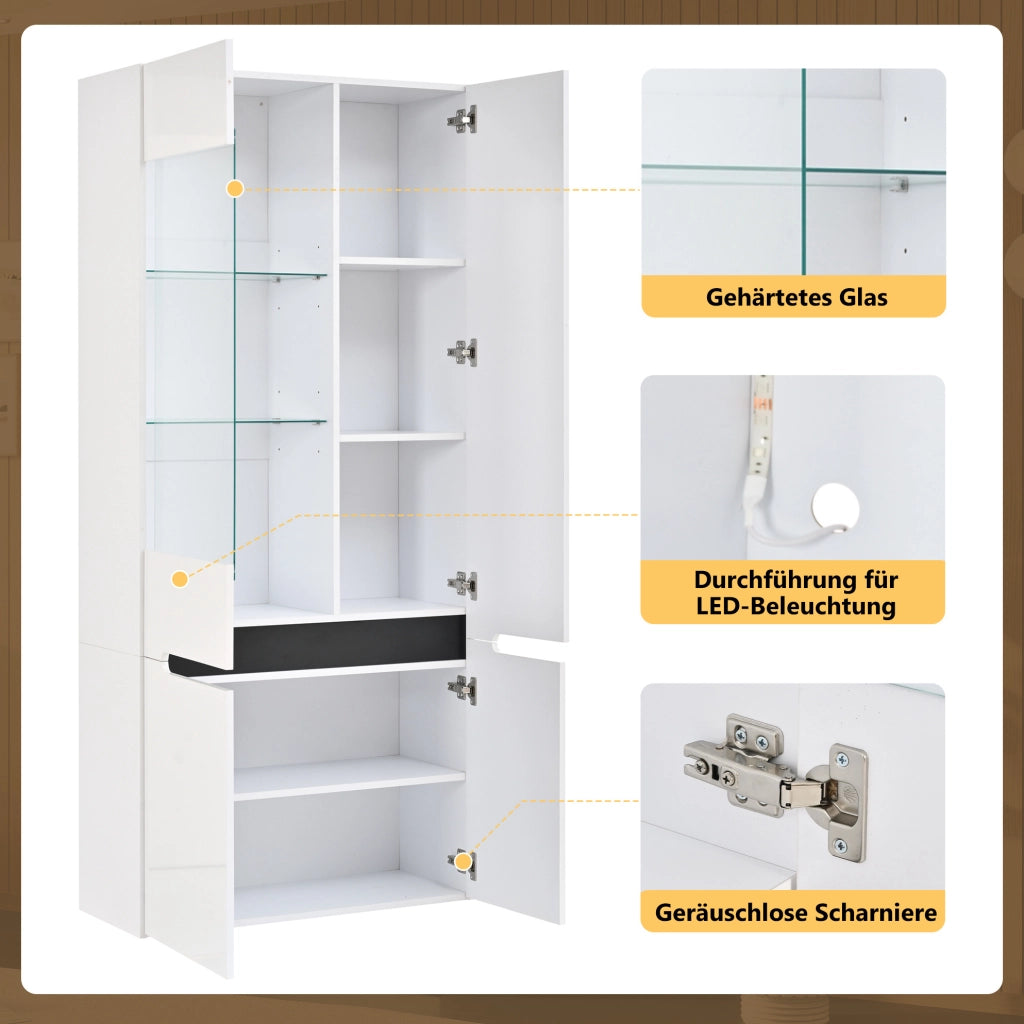 VETRINA LED 80x35x180 cm MDF Bianca, 4 ante