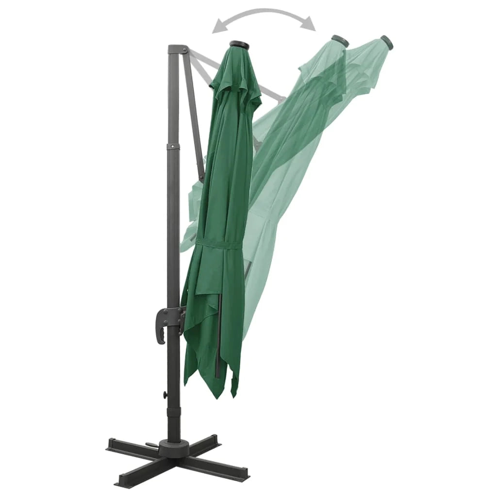 Ombrellone da giardino a sbalzo con palo e luci LED 300 cm verde 02_0008544