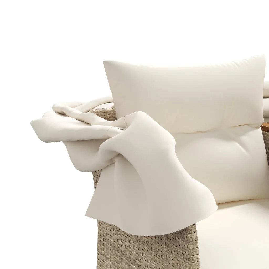 Divano Giardino 2 Posti Baldacchino e Sgabelli Beige Polyrattan 365802