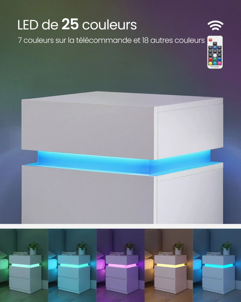 Comodino con striscia LED multicolore 335 x 40 x 55 cm regolabile 3 cassetti tavolino in stile moderno bianco 12_0007597