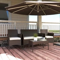 Set da Giardino 4 Pezzi con Divano 2 Posti, 2 Sedie e Tavolino Basso, in Rattan e Acciaio, Beige e Marrone