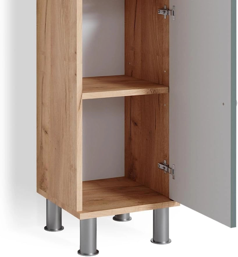 Mobiletto bagno Fynn, Verde, 30 x 95 cm, per la conservazione di accessori da bagno e compatibile con Fynn