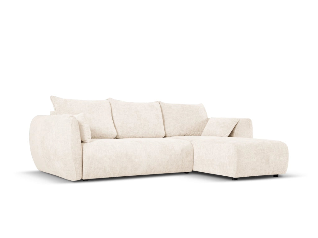 Cosmopolitan Design - Divano convertibile angolare destro con contenitore "Matera" 4 posti in ciniglia beige chiaro 