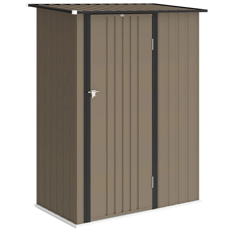 CAPANNO PORTA ATTREZZI IN METALLO CON TETTO INCLINATO E PORTA BLOCCABILE, 142X86X189 CM, MARRONE