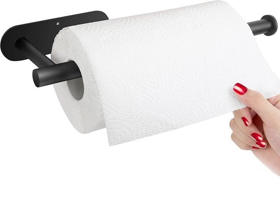 Sostegno per rotelle da cucina - Autoadesivo e/o da forare - Sostegno per rotelle da cucina appeso - Sostegno per rotelle da cucina nero - Sostegno per rotelle - 33cm